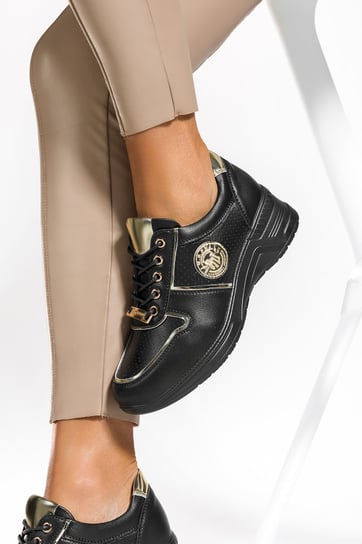Czarne sneakersy damskie buty sportowe na platformie sznurowane Casu SG-813-1-36 Casu