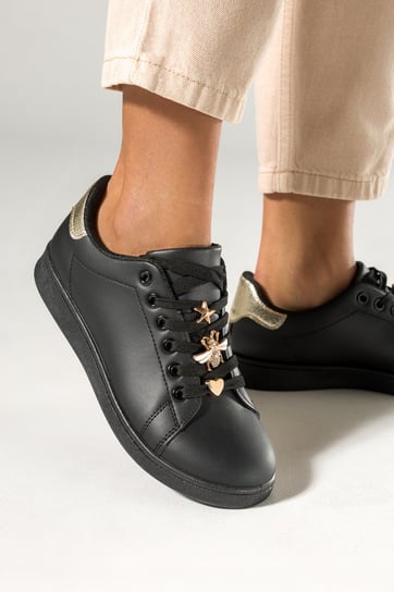 Czarne sneakersy damskie z owadem buty sportowe ze złotymi dodatkami sznurowane Casu 81380-1-36 Casu