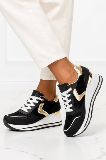 Czarne sneakersy na koturnie buty sportowe sznurowane Casu BK220-40 Casu
