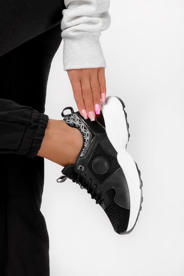 Czarne sneakersy na koturnie buty sportowe sznurowane Casu SJ2162-1-37 Casu
