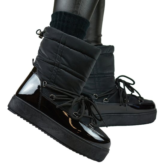 Czarne śniegowce damskie na grubej podeszwie buty na zimę 39 Nelino