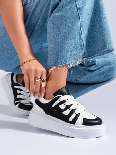 Czarno-białe sneakersy damskie na grubej podeszwie Shelovet-38 Inna marka