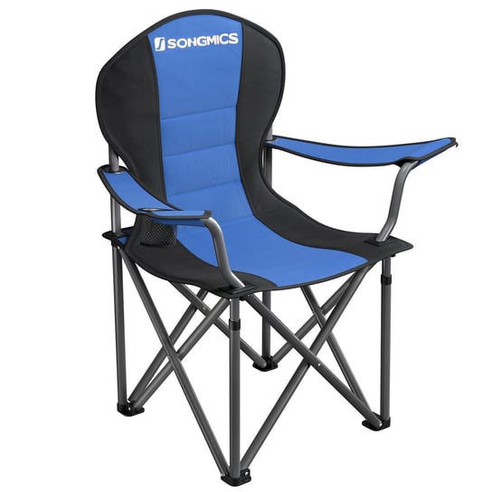 Czarno-niebieskie wygodne składane krzesło turystyczne kempingowe Songmics