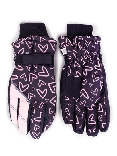 Czarno- różowe rękawiczki nieprzemakalne 5P SERCA r.110-140 YoClub