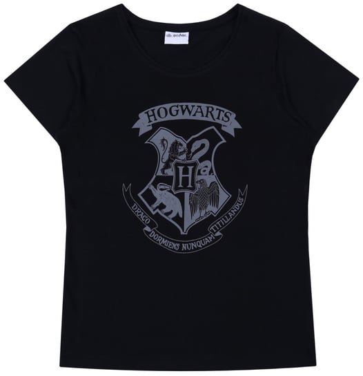 Czarny, damski t-shirt z szarym logo Hogwartu M Harry Potter