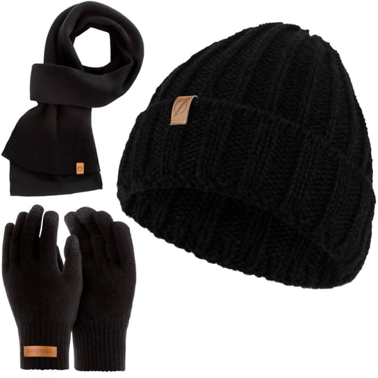 Czarny komplet czapka cz47 + szalik s1 + rękawiczki r1 Brodrene