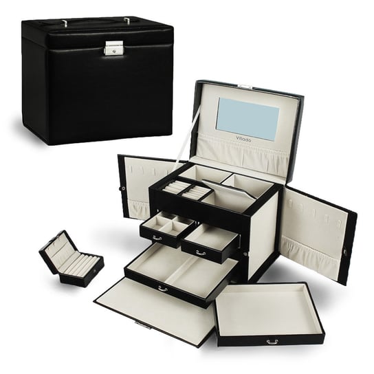 Czarny kuferek na biżuterię 2w1 z mini kuferkiem 50-600B Sofer