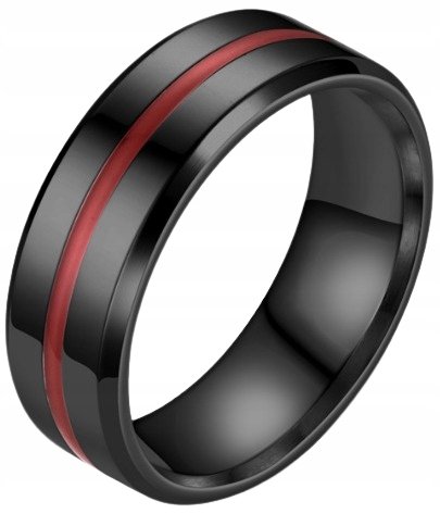 Czarny Pierścień Sygnet Z Czerwoną linią STAL Inna marka