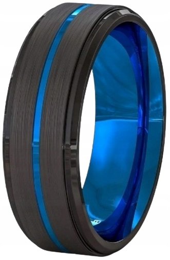 Czarny Pierścień Sygnet Z niebieską linią STAL Inna marka