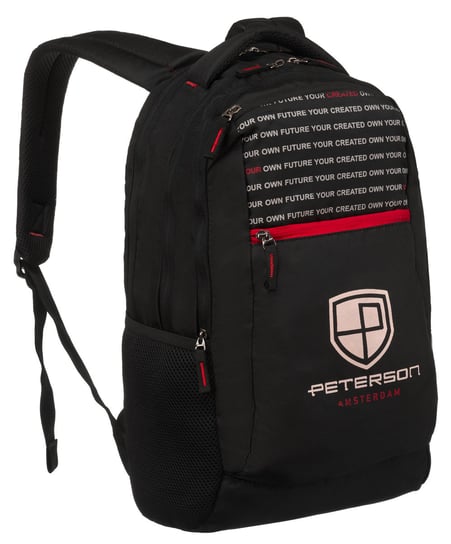 Czarny plecak sportowy duży miejski szkolny pojemny trzy komory PETERSON Peterson