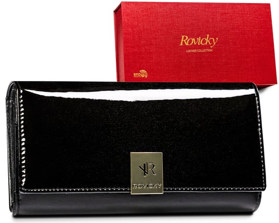 Czarny portfel damski skórzany lakierowany ROVICKY® Rovicky