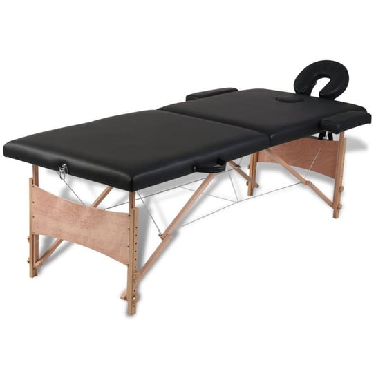 Czarny składany stół do masażu 2 strefy z drewnianą ramą vidaXL