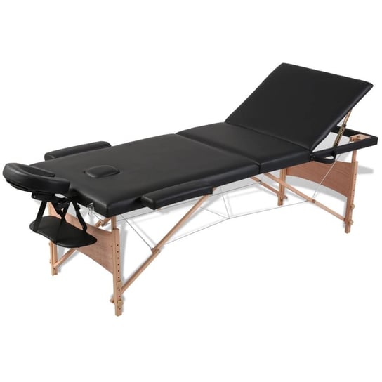 Czarny składany stół do masażu 3 strefy z drewnianą ramą vidaXL