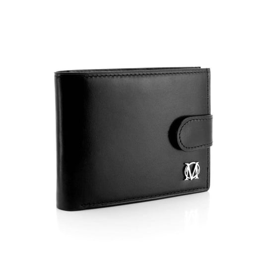 Czarny skórzany mini portfel męski logo MARCO KEMER