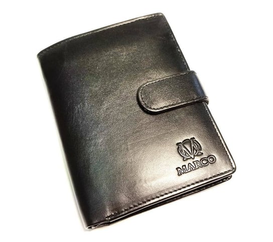 Czarny skórzany portfel zapinany na patkę KEMER