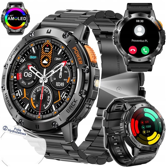 CZARNY SMARTWATCH ZEGAREK MĘSKI AMOLED LATARKA ROZMOWY POMIARY SPORT PL Inna marka