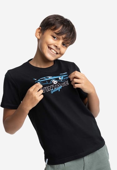 Czarny t-shirt chłopięcy z nadrukiem samochodu VOLCANO T-FURIOS JUNIOR 122-128 VOLCANO