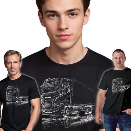 Czarny T-SHIRT z nadrukiem BAWEŁNA męska KOSZULKA NA PREZENT Iveco 3XL UNIQ66