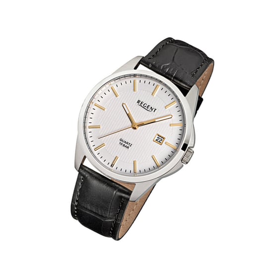 Czarny zegarek na rękę Regent F-915, męski analogowy zegarek kwarcowy URF915 Regent