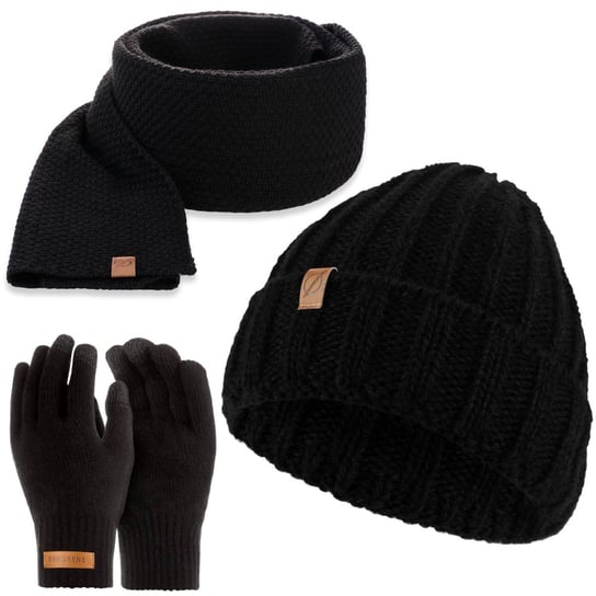 Czarny zestaw czapka cz47 + szalik s5 + rękawiczki r1 Brodrene
