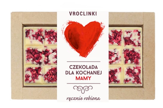 Czekolada biała z malinami - Dzień Mamy serce Vroclinki - Wrocławskie Praliny