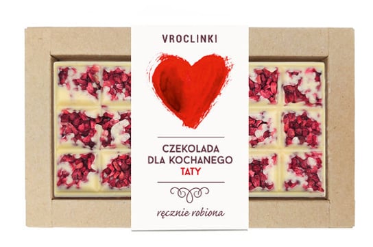 Czekolada biała z malinami Dzień Ojca - serce Vroclinki - Wrocławskie Praliny