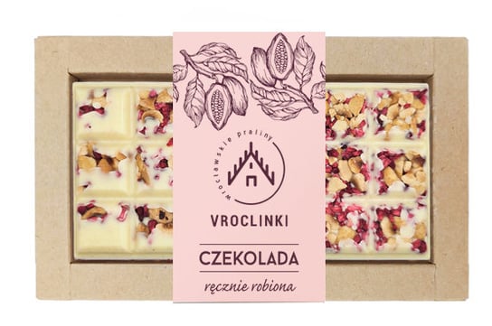 Czekolada biała z malinami i orzechami laskowymi  - pink Vroclinki - Wrocławskie Praliny