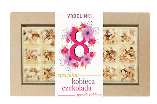 Czekolada biała z orzechami laskowymi Dzień kobiet - różowa 8 Vroclinki - Wrocławskie Praliny