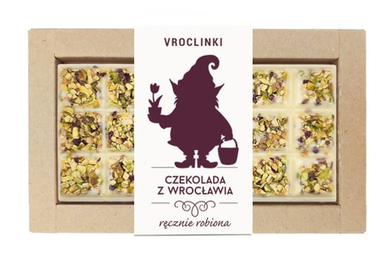 Czekolada biała z pistacjami - krasnal 1 Vroclinki - Wrocławskie Praliny