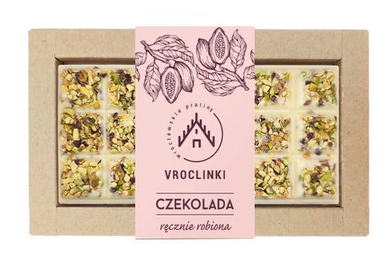 Czekolada biała z pistacjami - pink Vroclinki - Wrocławskie Praliny