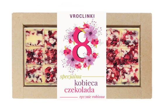 Czekolada biała z żurawiną Dzień kobiet - różowa 8 Vroclinki - Wrocławskie Praliny