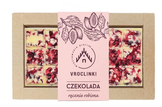 Czekolada biała z żurawiną i orzechami laskowymi - pink Vroclinki - Wrocławskie Praliny