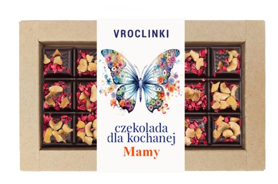 Czekolada gorzka z malinami i orzechami laskowymi - Dzień Mamy motyl Vroclinki - Wrocławskie Praliny