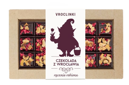 Czekolada gorzka z malinami i orzechami laskowymi - krasnal 1 Vroclinki - Wrocławskie Praliny