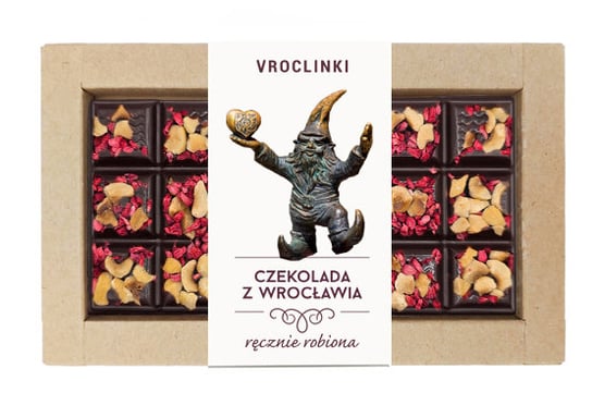 Czekolada gorzka z malinami i orzechami laskowymi - krasnal 5 Vroclinki - Wrocławskie Praliny