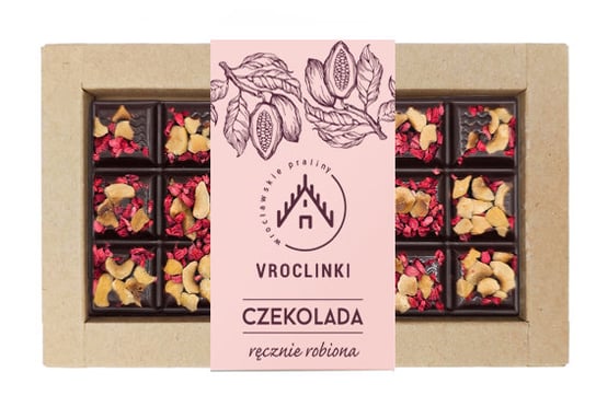 Czekolada gorzka z malinami i orzechami laskowymi - pink Vroclinki - Wrocławskie Praliny