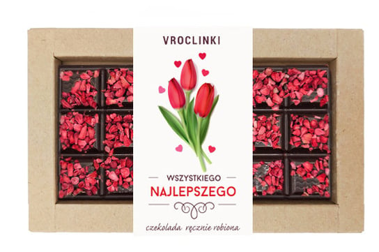 Czekolada gorzka z malinami Wszystkiego najlepszego - tulipany Vroclinki - Wrocławskie Praliny
