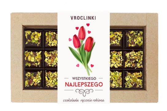 Czekolada gorzka z pistacjami Wszystkiego najlepszego - tulipany Vroclinki - Wrocławskie Praliny