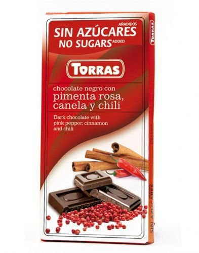 Czekolada gorzka z różowym pieprzem, cynamonem i chili bez dodatku cukru 75g TORRAS Torras