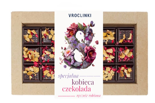 Czekolada gorzka z żurawiną i orzechami laskowymi Dzień kobiet - fioletowa 8 Vroclinki - Wrocławskie Praliny