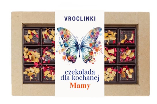 Czekolada gorzka z żurawiną i orzechami laskowymi - Dzień Mamy motyl Vroclinki - Wrocławskie Praliny
