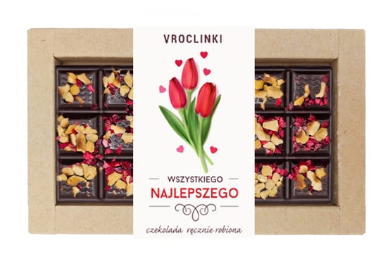 Czekolada gorzka z żurawiną i orzechami laskowymi Wszystkiego najlepszego - tulipany Vroclinki - Wrocławskie Praliny