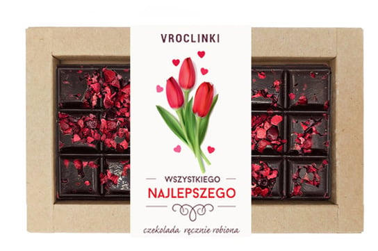 Czekolada gorzka z żurawiną Wszystkiego najlepszego - tulipiany Vroclinki - Wrocławskie Praliny