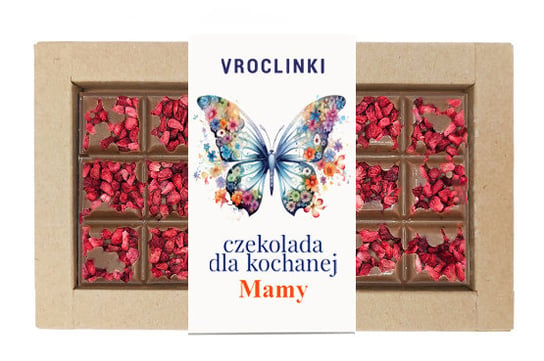 Czekolada mleczna z malinami - Dzień Mamy motyl Vroclinki - Wrocławskie Praliny