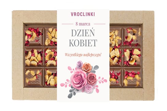 Czekolada mleczna Z Malinami I Orzechami Laskowymi - Dzień Kobiet Różowe Róże Vroclinki - Wrocławskie Praliny