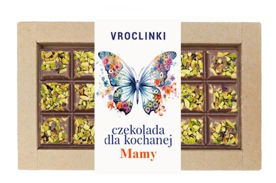 Czekolada mleczna z pistacjami - Dzień Mamy motyl Vroclinki - Wrocławskie Praliny