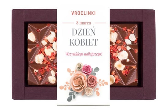Czekolada mleczna z truskawkami i orzechami laskowymi - Dzień kobiet herbaciane róże Vroclinki - Wrocławskie Praliny