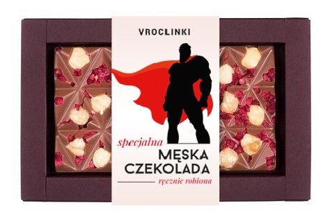 Czekolada mleczna z żurawiną i orzechami laskowymi Dzień Mężczyzn - Superman Vroclinki - Wrocławskie Praliny