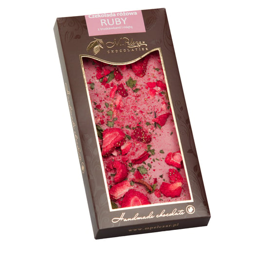 Czekolada różowa RUBY z truskawkami i mięta M. Pelczar Chocolatier