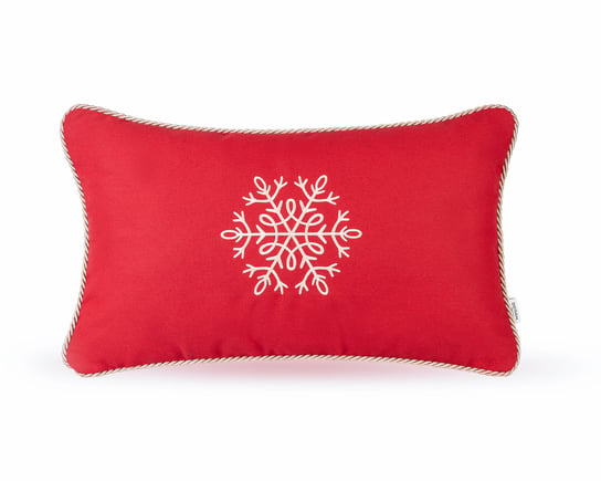Czerwona poduszka zimowa Snowflake I ze złtoym haftem Doram design